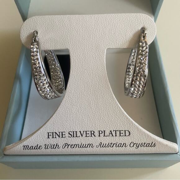 Silver Plated Premium Austrian Crystal Hoop Earrings - Picture 1 of 9